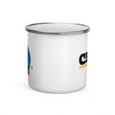 enamel camping mug. View opposite handle.