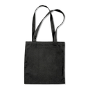 Back product view of a black canvas tote bag with long shoulder straps. Features a plain, unprinted back with no graphics or text.
