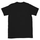 Back view of a black short-sleeve T-shirt displayed flat against a white background. The back is completely blank with no graphics or text. The shirt has a classic crew neckline, straight hem, and short sleeves. The fabric appears smooth and lightweight with subtle natural folds.
