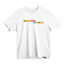 A white t-shirt laid flat featuring colorful block text on the chest that reads 'GENIUS LOVES COMPANY' and 'SO DO THESE GUYS' with a small woven tag near the hem that displays the 'SMARTLESS' and SiriusXM 'S' logos.
