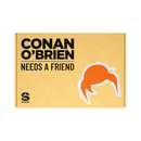 A rectangular orange box displaying the text ‘CONAN O’BRIEN NEEDS A FRIEND’ in bold black letters, alongside a stylized graphic of orange hair. The SiriusXM logo appears in the bottom left corner.