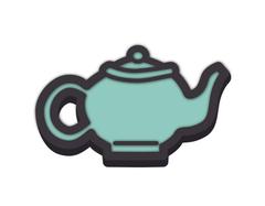 Stylized teal teapot with a dark outline, featuring a lid and a curved spout.