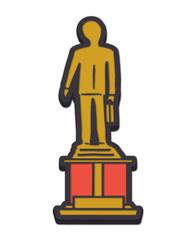 Golden statue figure on a pedestal with a briefcase in hand.