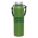 Green insulated water bottle with text 'Summer S'mores with Conan and the Chill Chums.'