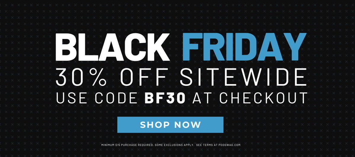 Black image with text 'Black Friday - 30% Off Sitewide. Use code BF30 at checkout. Shop now. Minimum $15 purchase required some exclusions apply