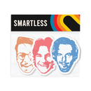 A sticker set of the ‘SMARTLESS’ podcast hosts’ faces in orange, red, and blue under a black header that reads ‘SMARTLESS’ beside rainbow stripes.