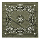 Green bandana with intricate black and white paisley and floral designs, featuring Conan O'Brien's branding and establishment year.