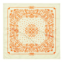 Orange decorative bandana featuring intricate paisley and floral patterns with text related to Conan O'Brien.