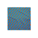 Repeating pattern of orange flowers on a bright blue background