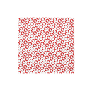 Red and white repeating pattern with circular shapes containing stylized hand silhouettes.