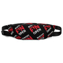fanny pack with red and white text design saying BUSTED F'N OPEN on a black background