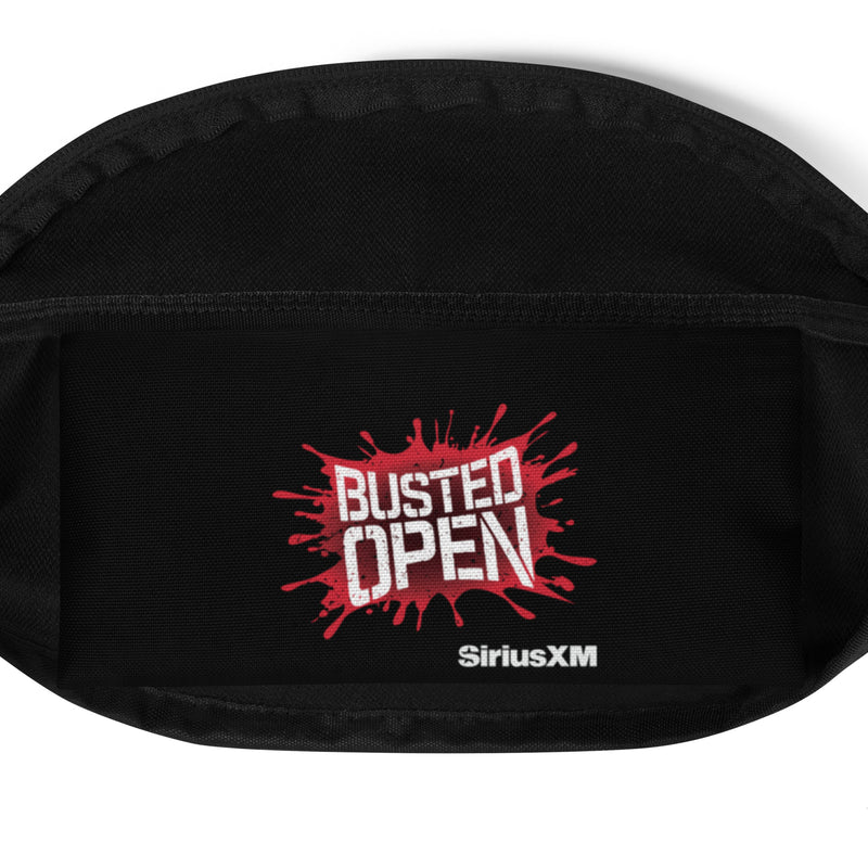 Black pouch featuring Busted Open logo and SiriusXM branding on inside pocket. 