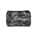 Camouflage-patterned bag in shades of gray and black.