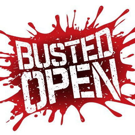Busted Open Logo, red fake blood splatter