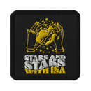 Embroidered patch featuring hands holding a globe surrounded by stars and the text Stars and 'Stars with ISA'.