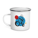 A white mug featuring a colorful illustration of motormouth against blue and red circles.