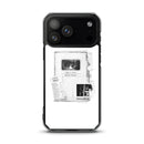 Clear iPhone case on a white background featuring a centered black-and-white collage design resembling stacked documents and clippings. Visible text includes ‘Keep it weird,’ ‘Morbid Podcast,’ ‘MORBID,’ and ‘05012018,’ arranged in a single layered composition in the middle of the case.