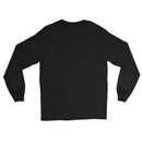 A black long sleeve shirt laid flat showing the back, which has no visible text or design.