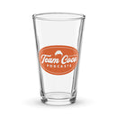 Clear glass pint glass with 'Team Coco Podcasts' logo in orange and white