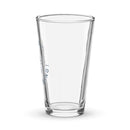Pint glass featuring a design with the logo 'Comedy Bang! Bang!' and an illustration of a character on a motorcycle.