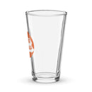 Clear glass pint glass with 'Team Coco Podcasts' logo in orange and white