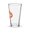 Clear glass pint glass with 'Team Coco Podcasts' logo in orange and white