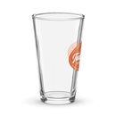 Clear glass pint glass with 'Team Coco Podcasts' logo in orange and white
