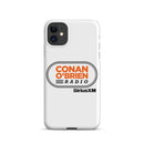White phone case featuring 'Conan O'Brien Radio' logo and 'SiriusXM' branding