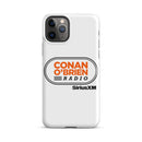 White phone case featuring 'Conan O'Brien Radio' logo and 'SiriusXM' branding