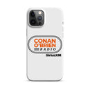 White phone case featuring 'Conan O'Brien Radio' logo and 'SiriusXM' branding