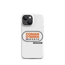 White phone case featuring 'Conan O'Brien Radio' logo and 'SiriusXM' branding