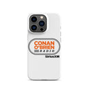 White phone case featuring 'Conan O'Brien Radio' logo and 'SiriusXM' branding