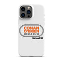 White phone case featuring 'Conan O'Brien Radio' logo and 'SiriusXM' branding