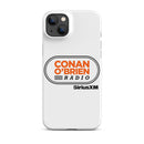 White phone case featuring 'Conan O'Brien Radio' logo and 'SiriusXM' branding