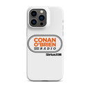 White phone case featuring 'Conan O'Brien Radio' logo and 'SiriusXM' branding