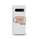 White phone case featuring 'Conan O'Brien Radio' logo and 'SiriusXM' branding