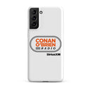 White phone case featuring 'Conan O'Brien Radio' logo and 'SiriusXM' branding