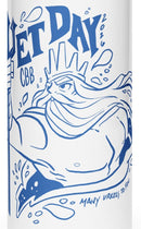 Close up front view of blue line-art illustration of a muscular, crowned sea king holding a trident, surrounded by splashing water. Stylized text reads ‘WET DAY’, ‘CBB’, and ‘2026’, with smaller text near the bottom reading ‘MANY URKELS TO YOU’.