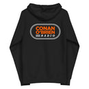 Black hoodie featuring 'CONAN O'BRIEN RADIO' logo in orange and white on back