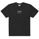 Front view of a black heavyweight T-shirt with a relaxed fit and short sleeves. Centered on the chest, the word ‘MORBID’ appears stacked three times in capital letters, with the top two lines in white and the bottom line in purple. The rest of the shirt is solid black with a clean silhouette and ribbed neckline.