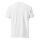 Back view of white unisex garment-dyed heavyweight T-shirt with short sleeves and classic crew neckline. Solid white fabric with no visible graphics or branding on the back. Relaxed straight fit with clean stitched hem and smooth cotton texture.