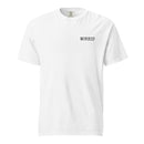 Front view of a white heavyweight T-shirt with a relaxed fit and short sleeves. On the upper left chest, the word ‘MORBID’ appears in small black serif-style capital letters. The rest of the shirt is blank, with a clean, minimal design and smooth cotton fabric visible across the torso.