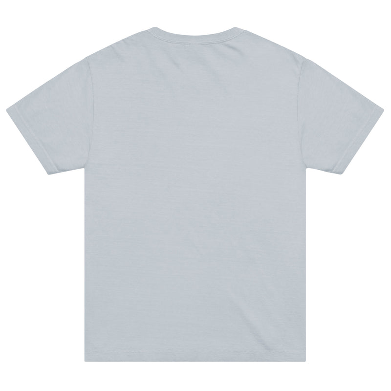 Flat lay of a light blue unisex t-shirt viewed from the back, showing a plain back with no graphics or text.