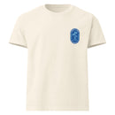 A cream-colored t-shirt shown from the front, laid flat to display a blue oval logo on the chest that reads ‘Summer S’mores with Conan & the Chill Chums, Los Angeles, CA’.