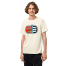 Man wearing a vintage white unisex t-shirt featuring the 'Summer S’mores with Conan & the Chill Chums' sardine can artwork centered on the front.