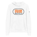 White hoodie featuring 'Conan O'Brien Radio' logo in orange and black.
