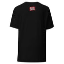 Black t-shirt featuring a red graphic with 'BUSTED OPEN' text on the back.