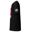 Black t-shirt with bold red and white graphic design, featuring 'Busted Open' logo on the sleeve.