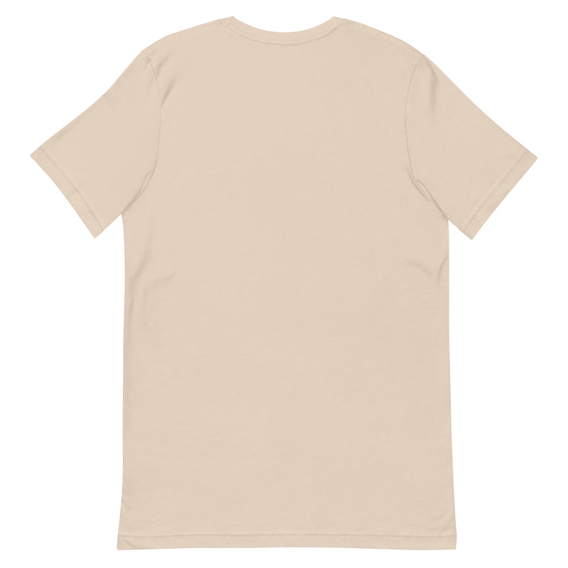 back view of a plain beige t-shirt on a white background