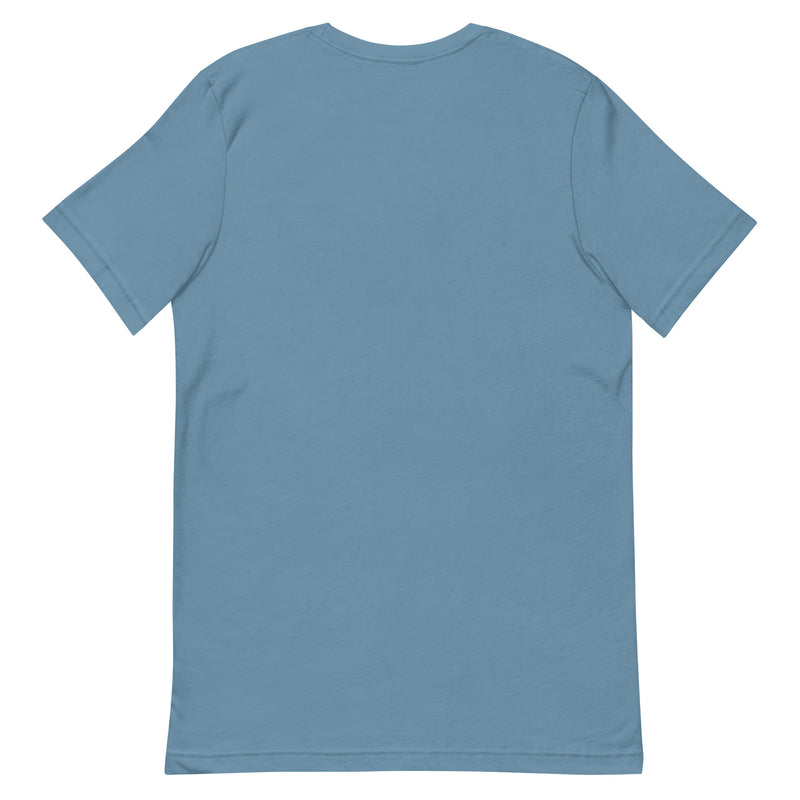 Back view of a light blue short-sleeve t-shirt without any design or print